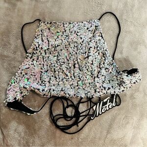 Motel sequin backless crop top with black straps, multicoloured - Size M